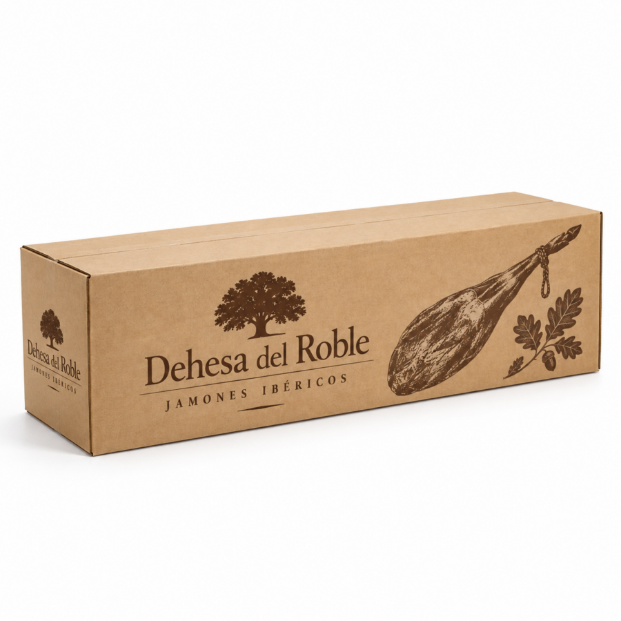 Caja jamonera B1 impresa en flexografía Caja jamonera B1 90x28x25 cm con impresión flexográfica a una tinta