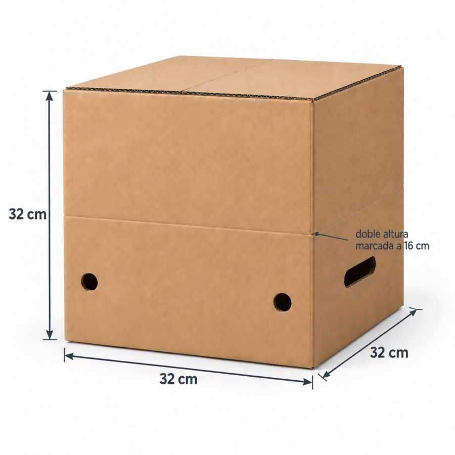 Medidas de cajas para naranjas 5 a 10 kg 32×32×32 cm Medidas de cajas para naranjas 5 a 10 kg con doble altura a 16 cm
