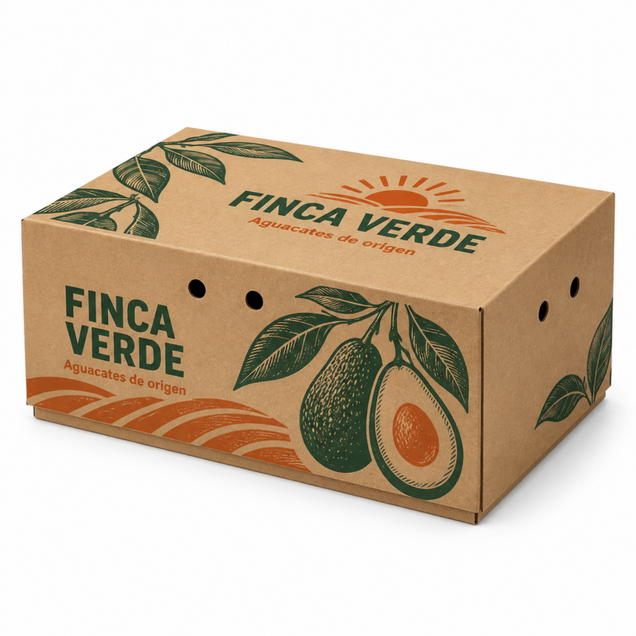 Caja para aguacates personalizada a dos tintas Finca Verde