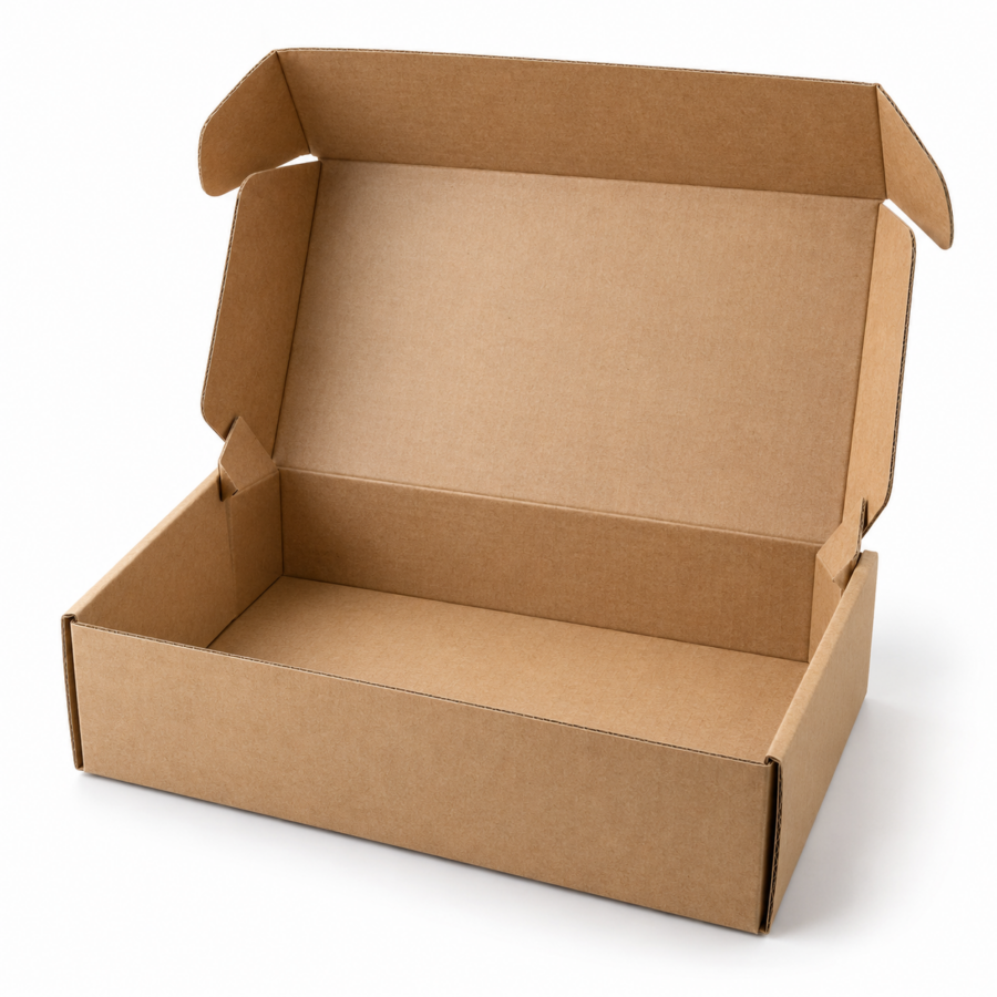 Caja automontable 30x20x10 cm abierta Caja automontable 30x20x10 cm abierta mostrando el interior