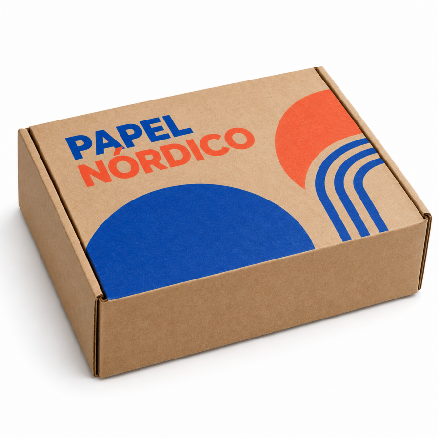 Caja automontable personalizada Papel Nórdico Caja automontable 30x20x10 cm personalizada con impresión digital a dos colores