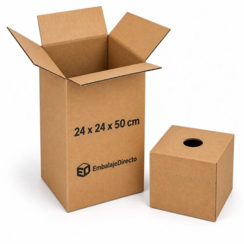 Caja para flores y plantas 24x24x50 cm abierta con soporte interior de cartón kraft
