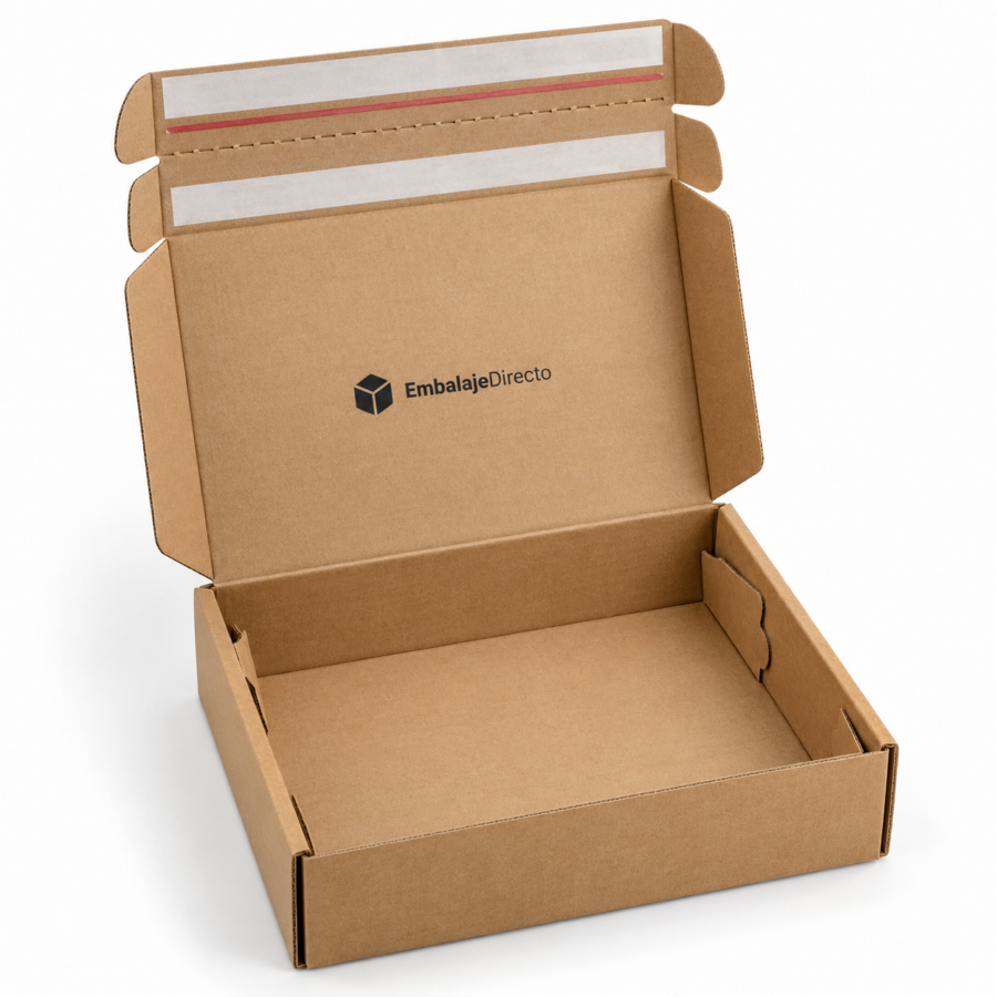 Caja de devoluciones ecommerce abierta con doble cierre Caja para devoluciones ecommerce abierta con doble tira adhesiva