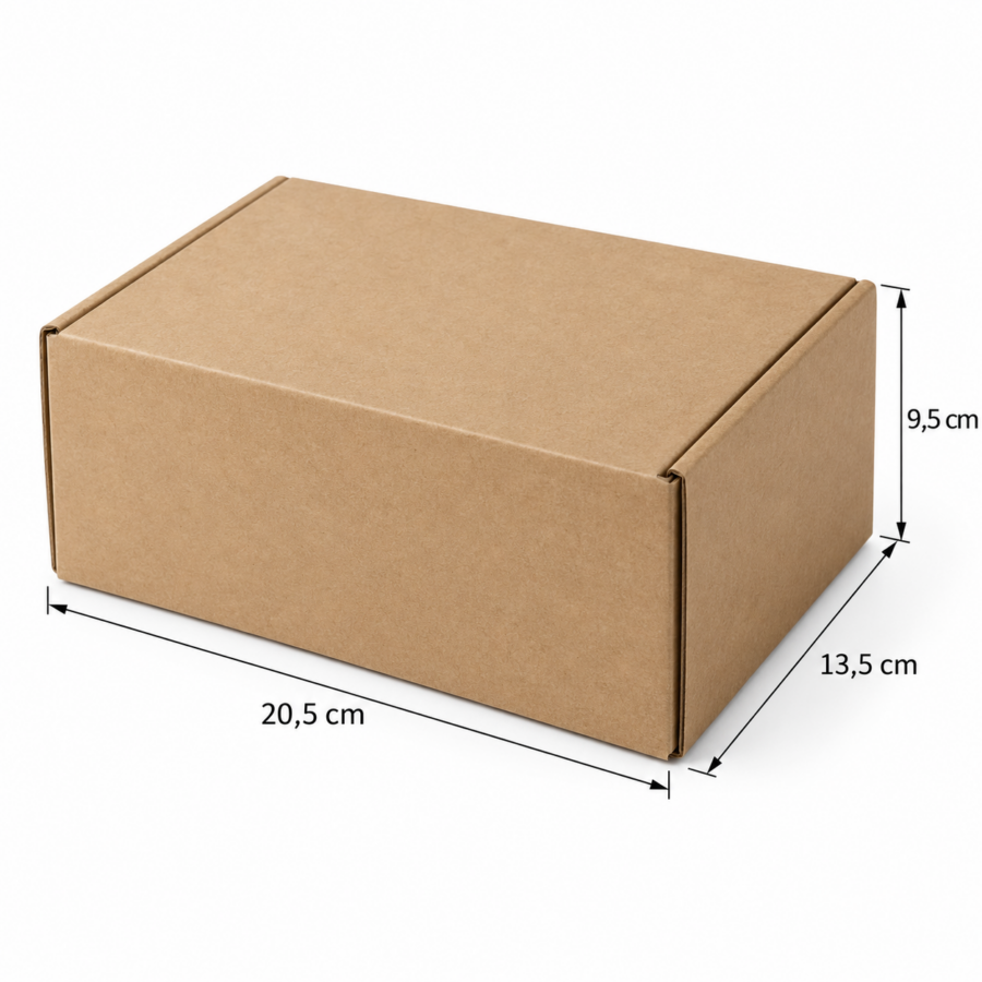 Medidas de la caja para envíos 20,5x13,5x9,5 cm Medidas de las cajas para envíos 20,5x13,5x9,5 cm